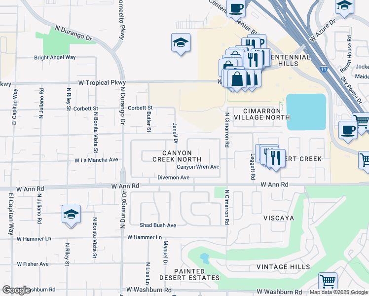 map of restaurants, bars, coffee shops, grocery stores, and more near 5725 Centralia Street in Las Vegas