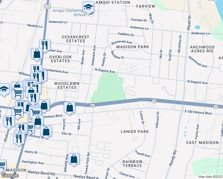 map of restaurants, bars, coffee shops, grocery stores, and more near 550 North Dupont Avenue in Nashville
