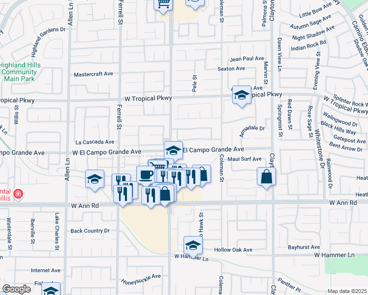 map of restaurants, bars, coffee shops, grocery stores, and more near 2804 West El Campo Grande Avenue in North Las Vegas