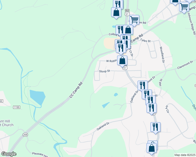map of restaurants, bars, coffee shops, grocery stores, and more near 220 Turner Court in Elkin