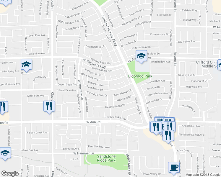 map of restaurants, bars, coffee shops, grocery stores, and more near 5802 Ponycart Lane in North Las Vegas