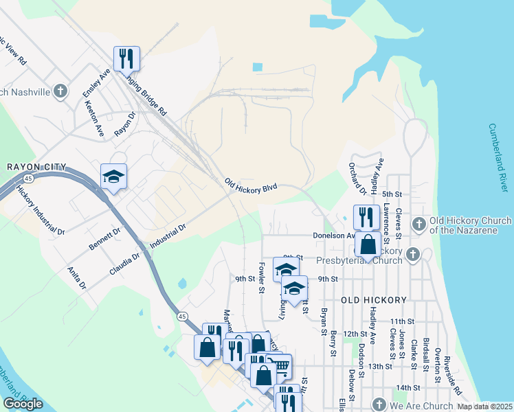 map of restaurants, bars, coffee shops, grocery stores, and more near 607 Fowler St in Nashville