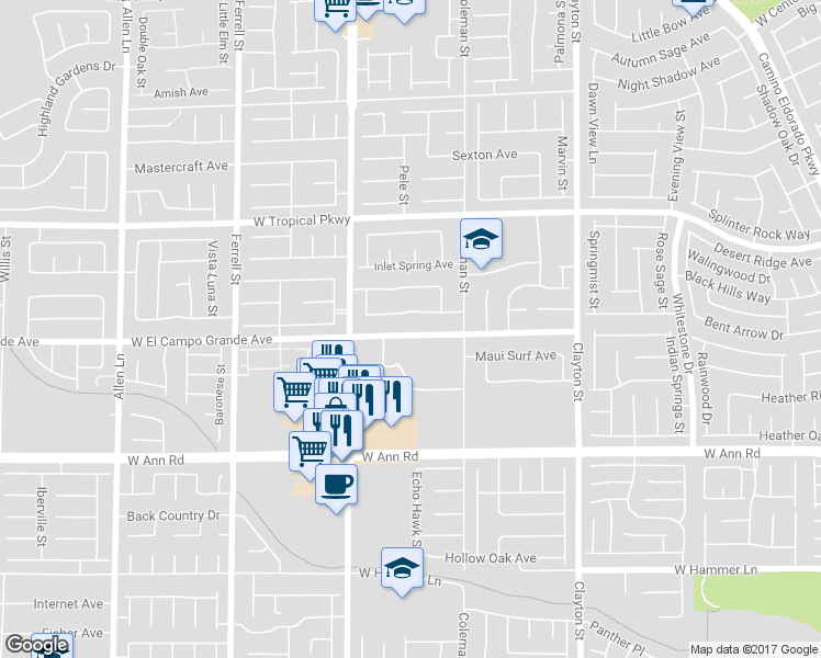 map of restaurants, bars, coffee shops, grocery stores, and more near 2608 West El Campo Grande Avenue in North Las Vegas