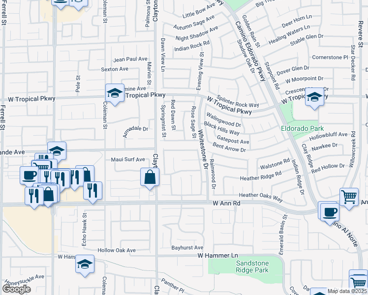 map of restaurants, bars, coffee shops, grocery stores, and more near 1828 Giant Pine Avenue in North Las Vegas