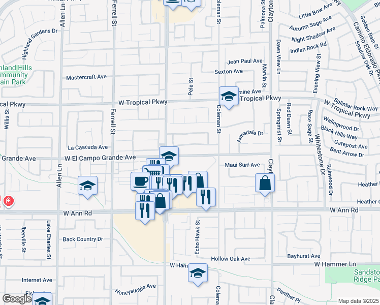 map of restaurants, bars, coffee shops, grocery stores, and more near 2616 West El Campo Grande Avenue in North Las Vegas