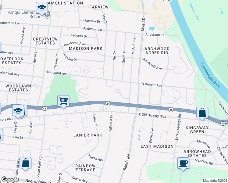 map of restaurants, bars, coffee shops, grocery stores, and more near 252 Jenna Lee Circle in Nashville