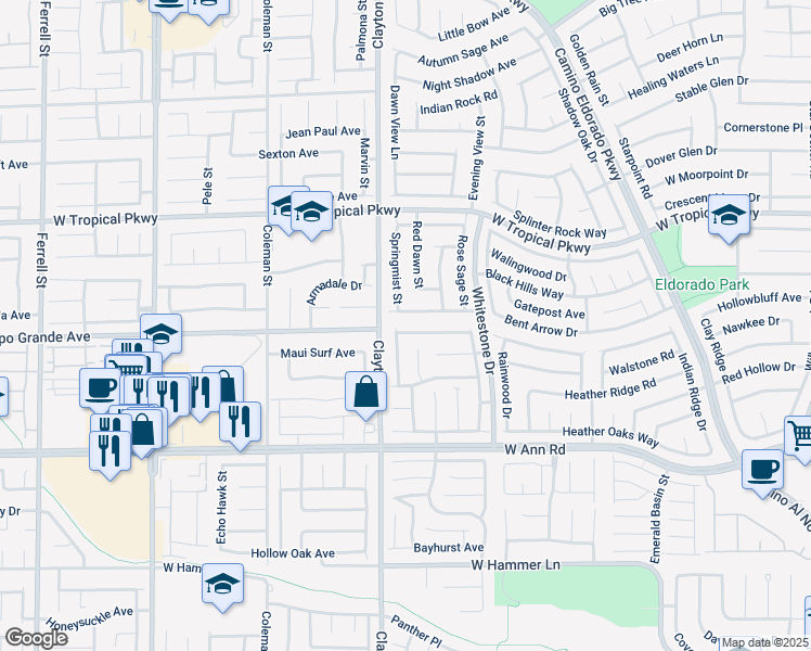 map of restaurants, bars, coffee shops, grocery stores, and more near 1930 Giant Pine Avenue in North Las Vegas
