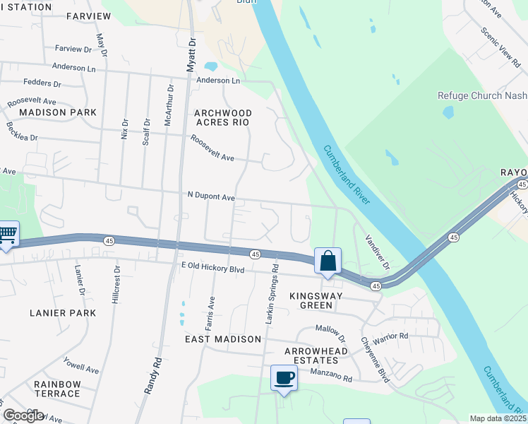 map of restaurants, bars, coffee shops, grocery stores, and more near 199 Archwood Place in Nashville