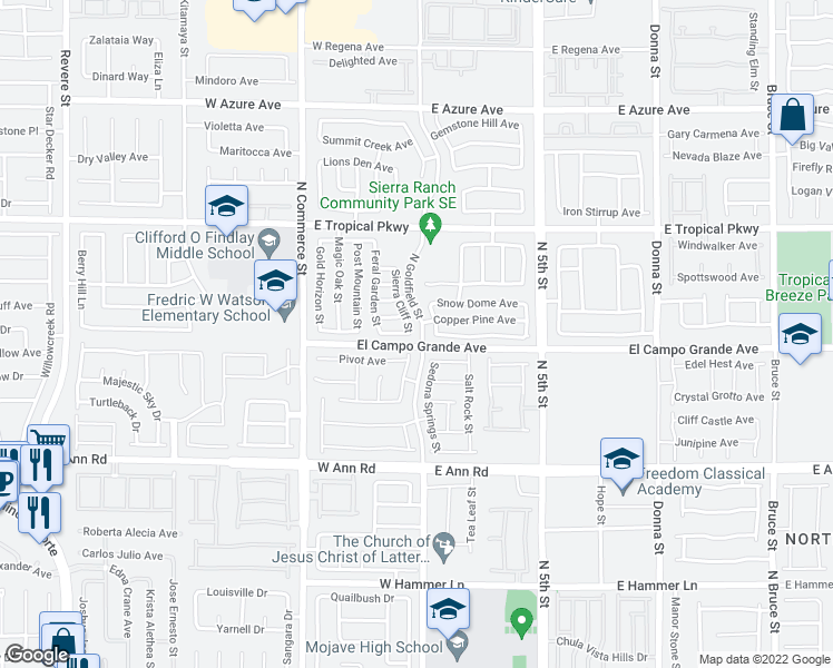 map of restaurants, bars, coffee shops, grocery stores, and more near 5804 Sierra Cliff Street in North Las Vegas