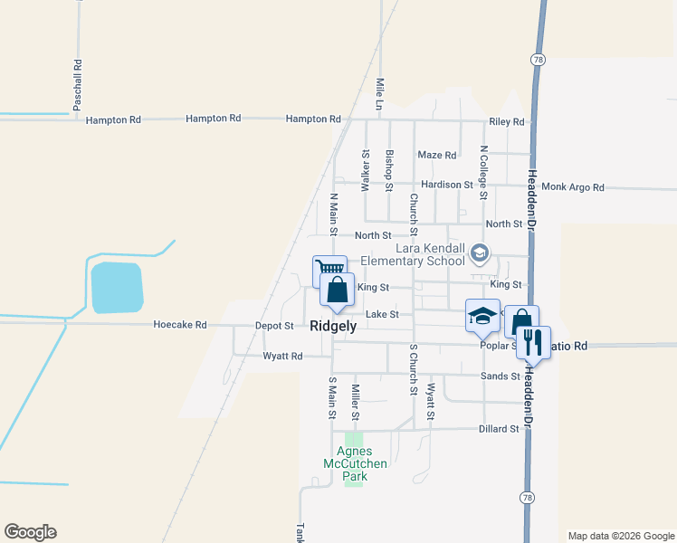 map of restaurants, bars, coffee shops, grocery stores, and more near 220 North Main Street in Ridgely