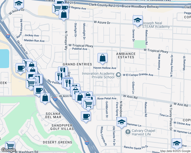 map of restaurants, bars, coffee shops, grocery stores, and more near 5701 Wandering Ivy Street in Las Vegas