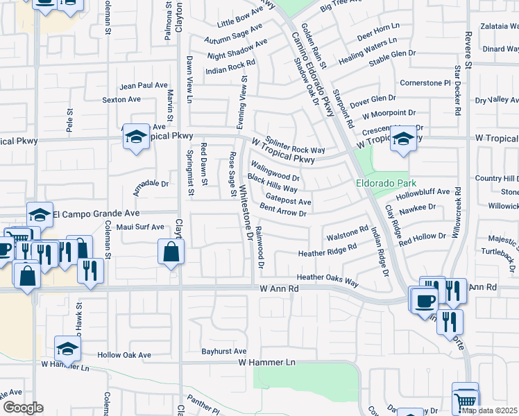 map of restaurants, bars, coffee shops, grocery stores, and more near 1721 Bent Arrow Drive in North Las Vegas