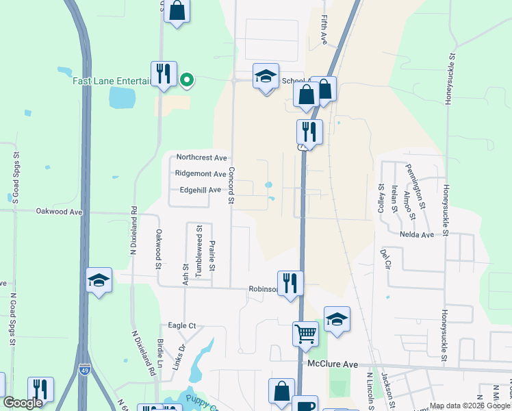 map of restaurants, bars, coffee shops, grocery stores, and more near 621 Garland Place in Lowell