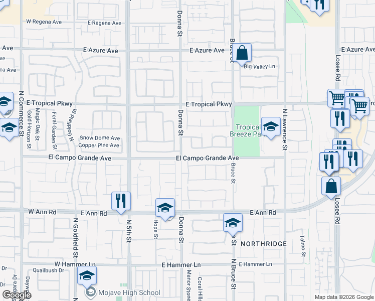 map of restaurants, bars, coffee shops, grocery stores, and more near 916 El Campo Grande Avenue in North Las Vegas
