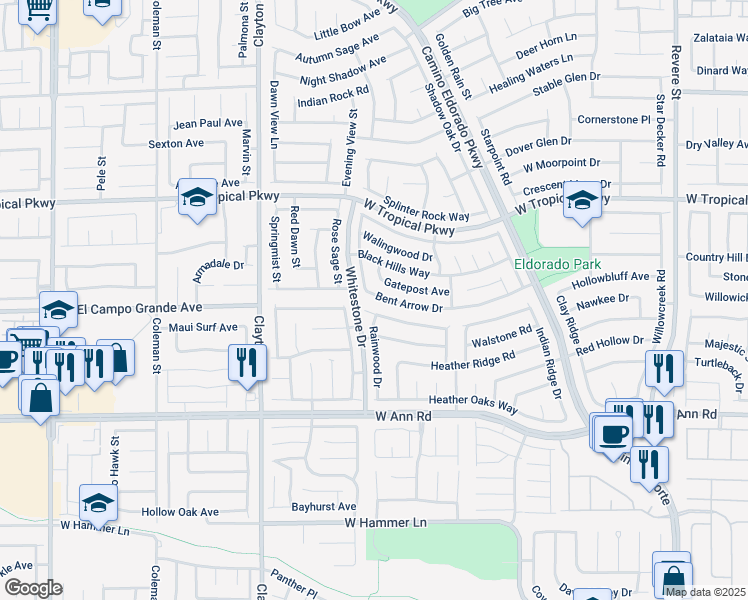 map of restaurants, bars, coffee shops, grocery stores, and more near 1721 Bent Arrow Drive in North Las Vegas