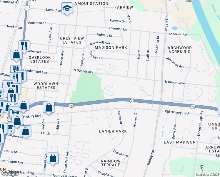 map of restaurants, bars, coffee shops, grocery stores, and more near 606 North Dupont Avenue in Nashville