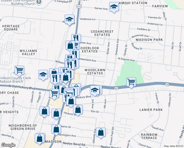 map of restaurants, bars, coffee shops, grocery stores, and more near 247 Duling Avenue in Nashville