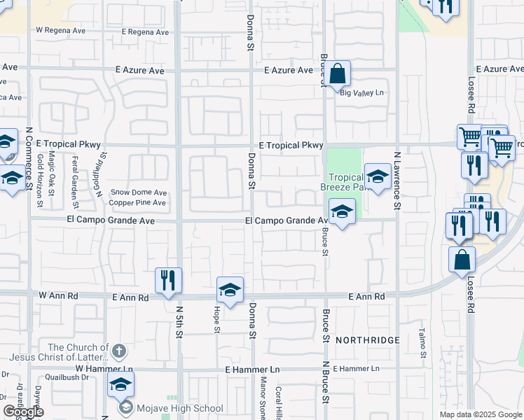 map of restaurants, bars, coffee shops, grocery stores, and more near 916 El Campo Grande Avenue in North Las Vegas
