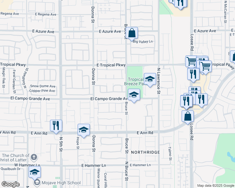 map of restaurants, bars, coffee shops, grocery stores, and more near 1125 East Neva Ranch Avenue in North Las Vegas