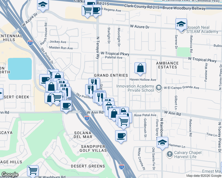map of restaurants, bars, coffee shops, grocery stores, and more near 7201 Sublime Avenue in Las Vegas