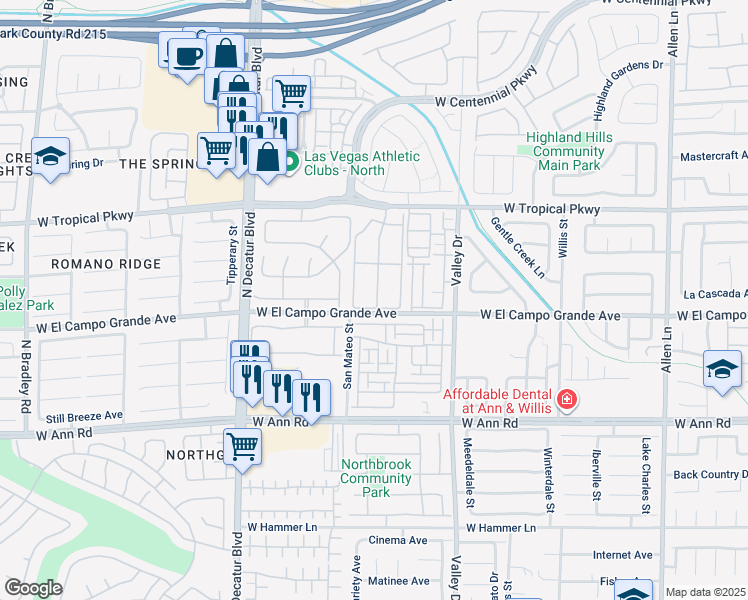 map of restaurants, bars, coffee shops, grocery stores, and more near 5825 Palmilla Street in North Las Vegas
