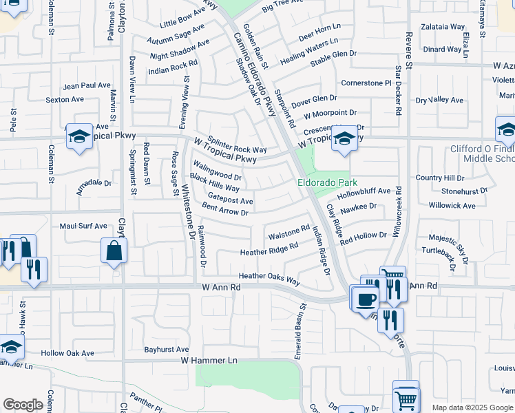 map of restaurants, bars, coffee shops, grocery stores, and more near 5808 Ponycart Lane in North Las Vegas