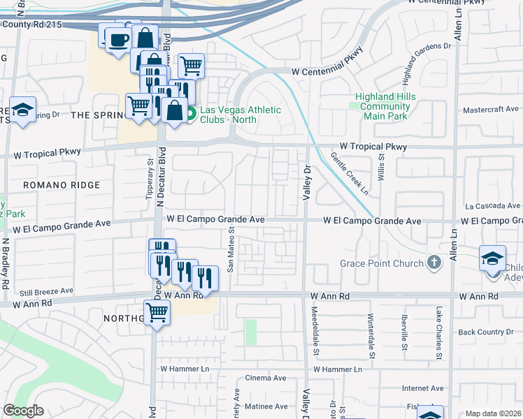 map of restaurants, bars, coffee shops, grocery stores, and more near 5815 Nuevo Leon Street in North Las Vegas