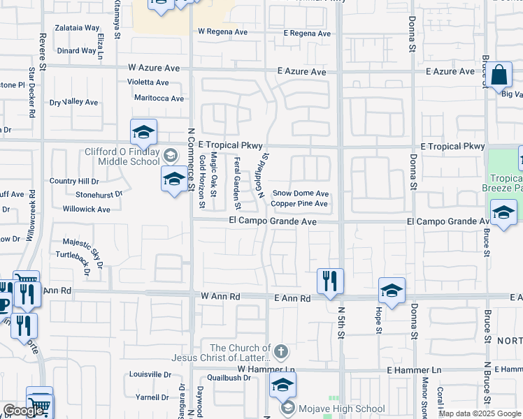 map of restaurants, bars, coffee shops, grocery stores, and more near 5808 Sierra Cliff Street in North Las Vegas