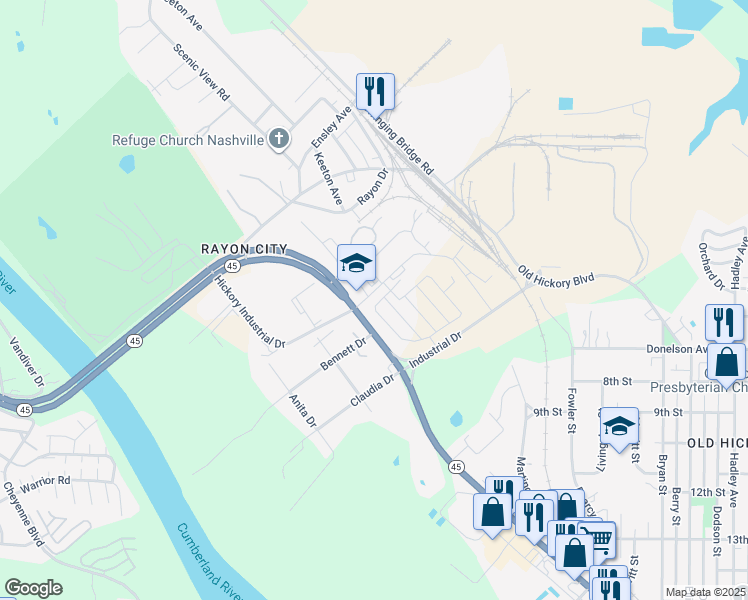 map of restaurants, bars, coffee shops, grocery stores, and more near 860 Hickory Industrial Drive in Nashville