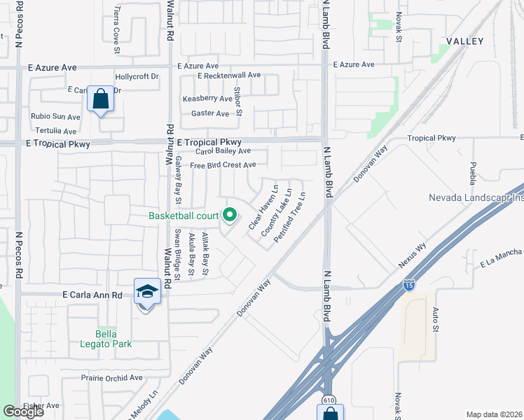 map of restaurants, bars, coffee shops, grocery stores, and more near Clear Haven Lane in North Las Vegas