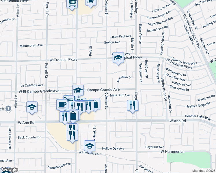 map of restaurants, bars, coffee shops, grocery stores, and more near 5808 Elphin Court in North Las Vegas