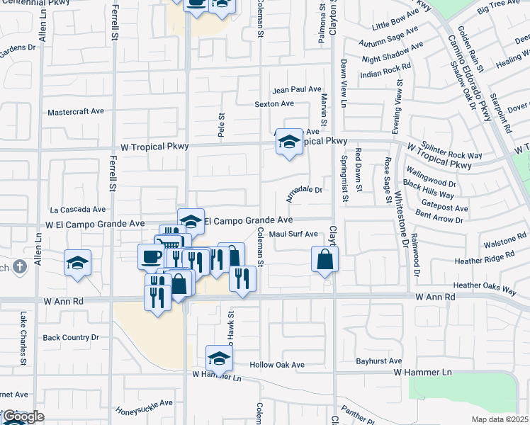 map of restaurants, bars, coffee shops, grocery stores, and more near 5808 Elphin Court in North Las Vegas