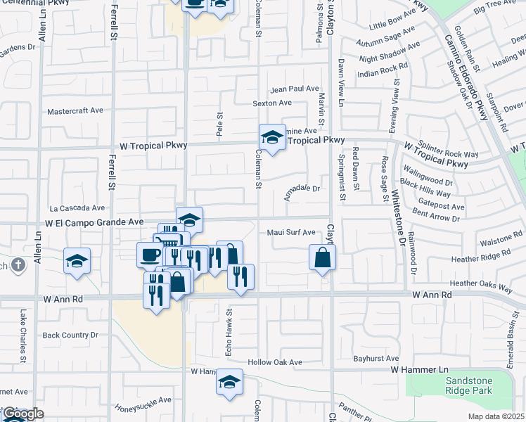 map of restaurants, bars, coffee shops, grocery stores, and more near 5812 Coleman Street in North Las Vegas
