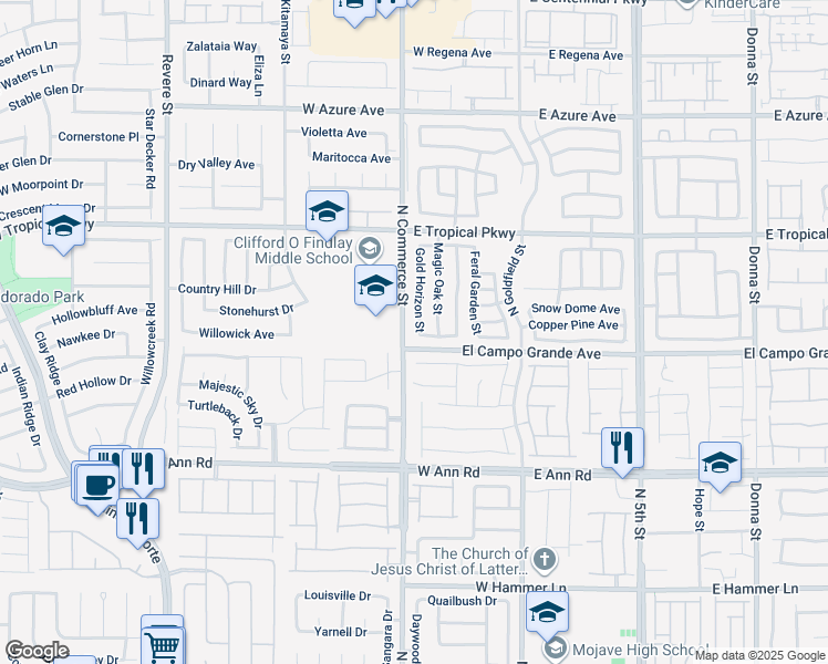 map of restaurants, bars, coffee shops, grocery stores, and more near 5809 Gold Horizon Street in North Las Vegas