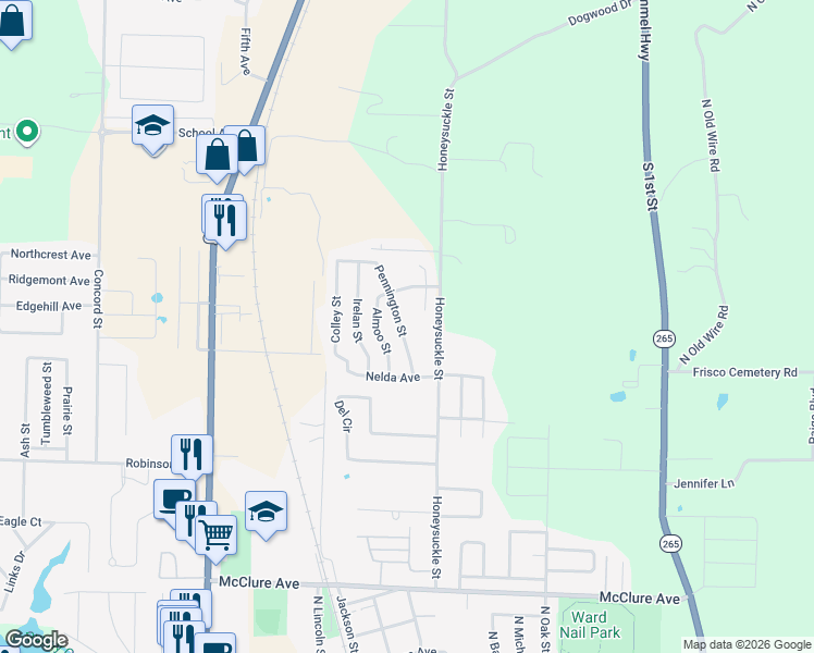 map of restaurants, bars, coffee shops, grocery stores, and more near 721 Almoo Street in Lowell