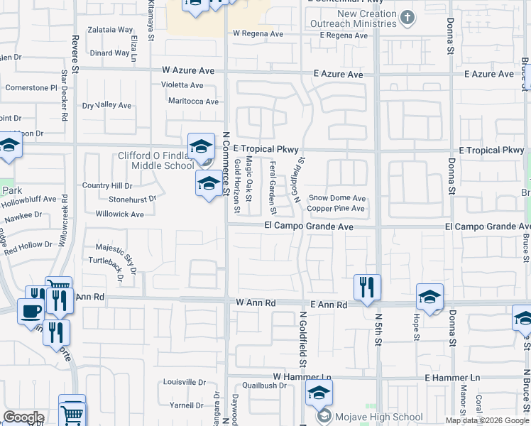 map of restaurants, bars, coffee shops, grocery stores, and more near 5808 Post Mountain Street in North Las Vegas
