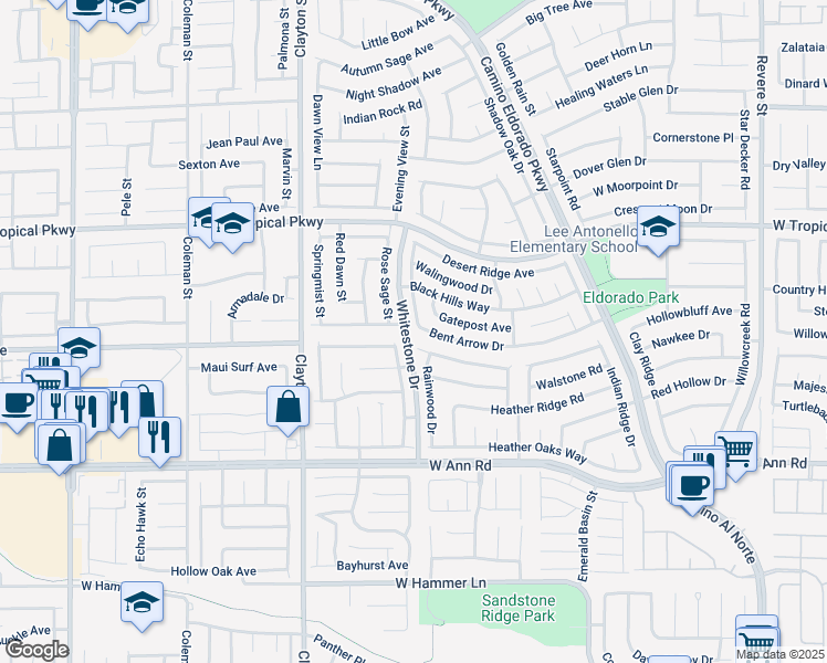 map of restaurants, bars, coffee shops, grocery stores, and more near 5811 Trailblazer Drive in North Las Vegas