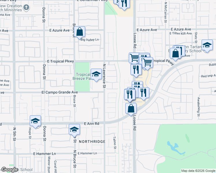 map of restaurants, bars, coffee shops, grocery stores, and more near 2105 Turtle Beach Avenue in North Las Vegas