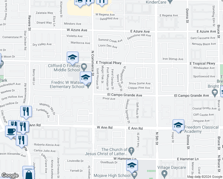 map of restaurants, bars, coffee shops, grocery stores, and more near 5817 Feral Garden Street in North Las Vegas