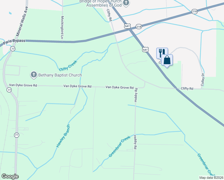 map of restaurants, bars, coffee shops, grocery stores, and more near 788 Van Dyke Grove Rd in Paris