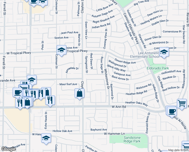 map of restaurants, bars, coffee shops, grocery stores, and more near 1901 Desert Sage Avenue in North Las Vegas
