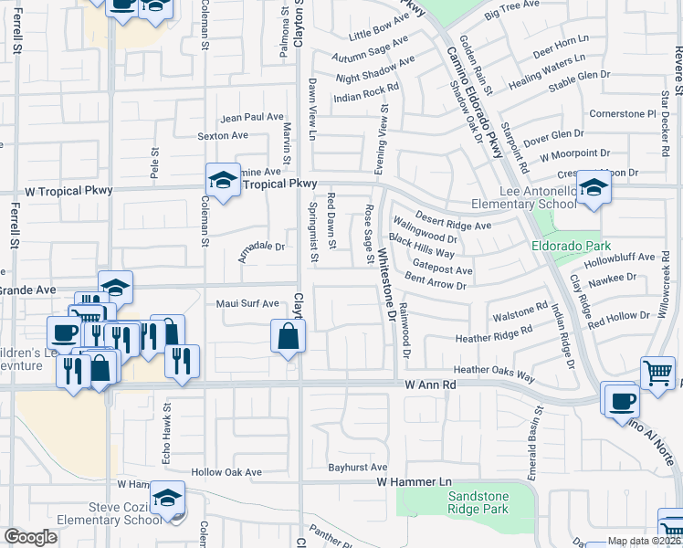 map of restaurants, bars, coffee shops, grocery stores, and more near 1828 Giant Pine Avenue in North Las Vegas