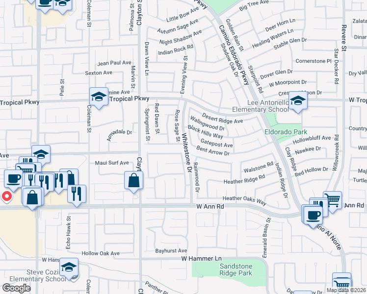 map of restaurants, bars, coffee shops, grocery stores, and more near 1803 Desert Sage Avenue in North Las Vegas