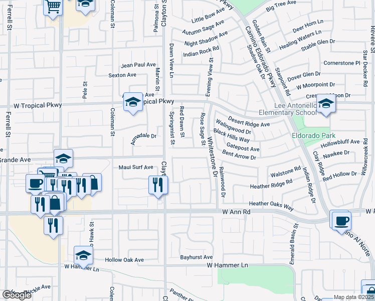 map of restaurants, bars, coffee shops, grocery stores, and more near 1901 Desert Sage Avenue in North Las Vegas
