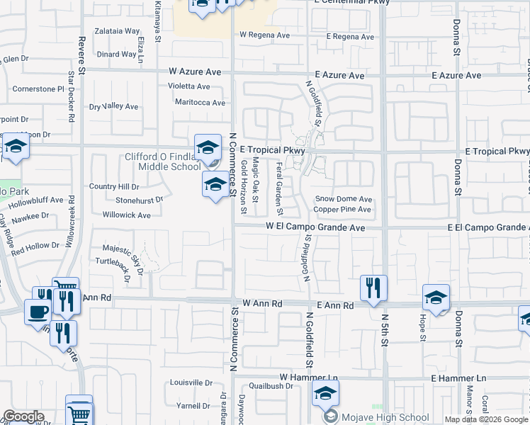 map of restaurants, bars, coffee shops, grocery stores, and more near 5804 Post Mountain Street in North Las Vegas