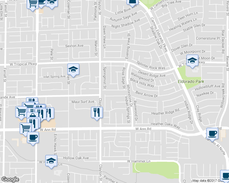 map of restaurants, bars, coffee shops, grocery stores, and more near 1828 Giant Pine Avenue in North Las Vegas