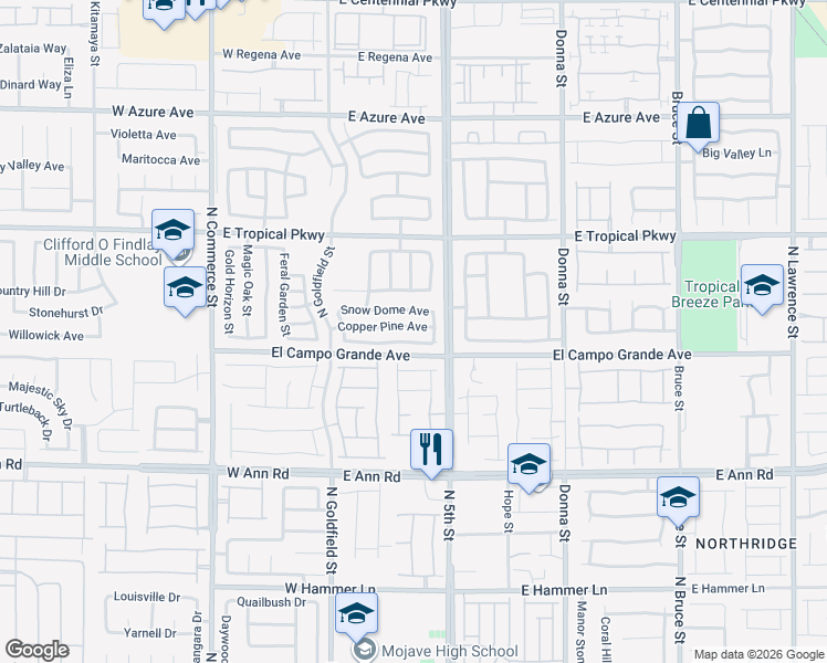 map of restaurants, bars, coffee shops, grocery stores, and more near 408 Big Cliff Avenue in North Las Vegas