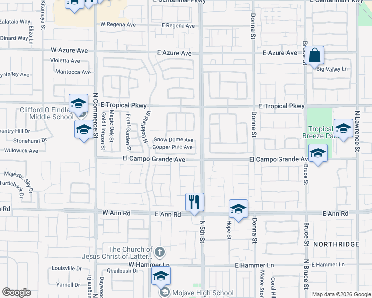 map of restaurants, bars, coffee shops, grocery stores, and more near 321 Copper Pine Avenue in North Las Vegas
