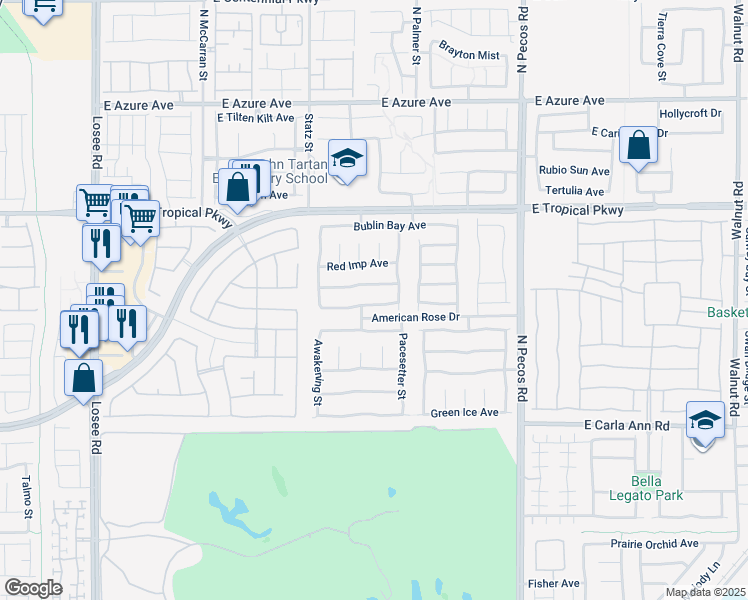 map of restaurants, bars, coffee shops, grocery stores, and more near 3112 Blush Noisette Avenue in North Las Vegas