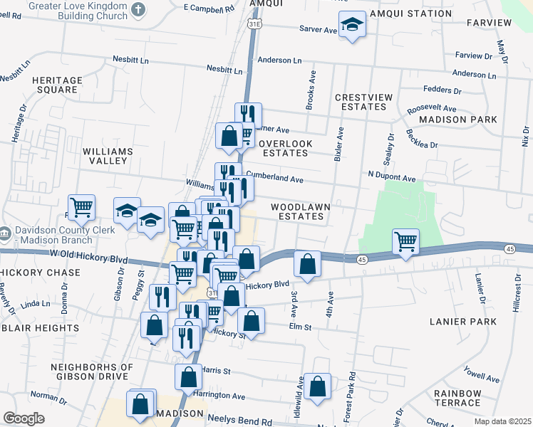 map of restaurants, bars, coffee shops, grocery stores, and more near 214 Duling Avenue in Nashville